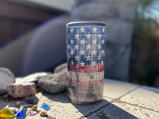Wooden American Flag 14oz 4 in 1 Can Cooler tumbler