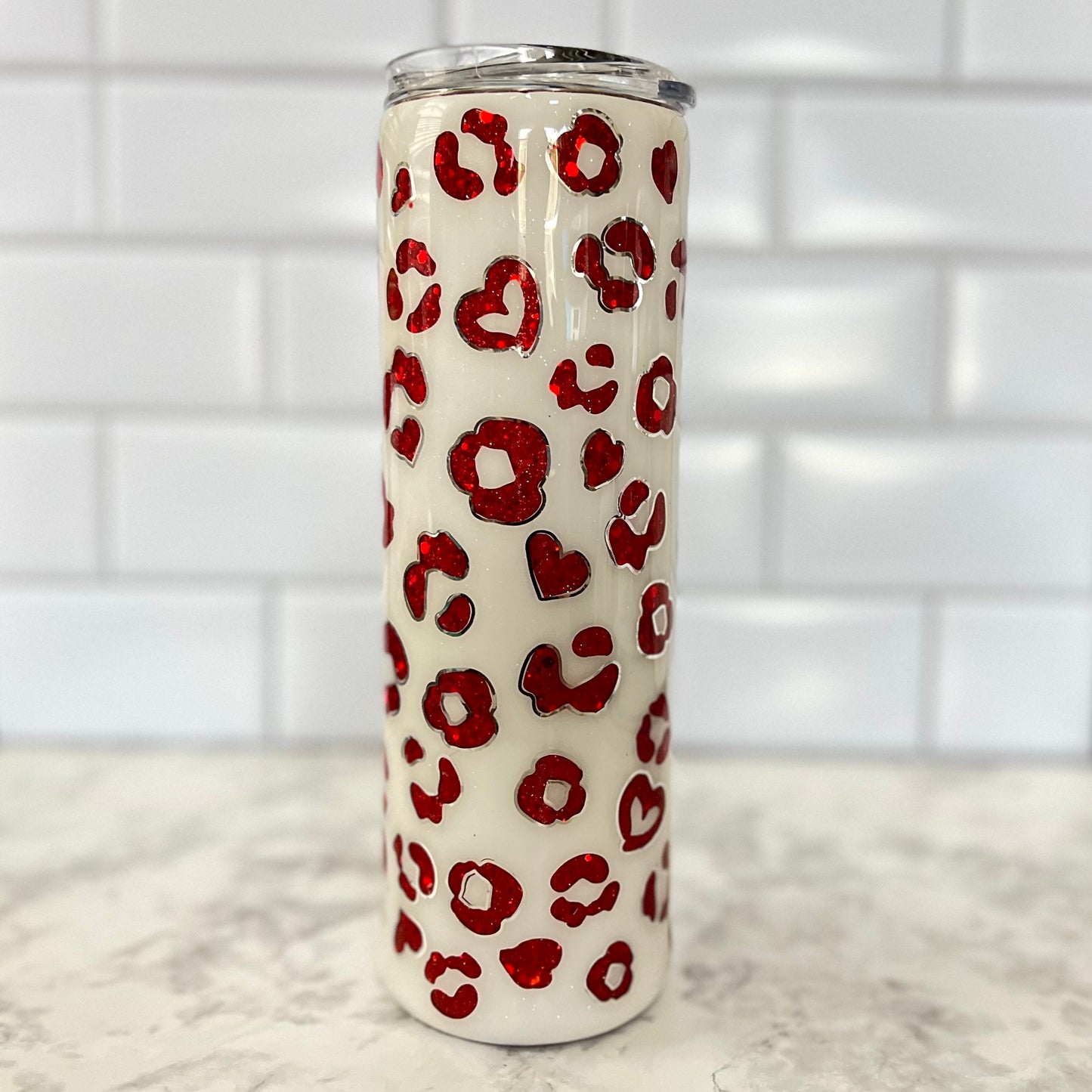 I Love You The Most Heart Leopard Print 30oz Epoxy Tumbler with straw