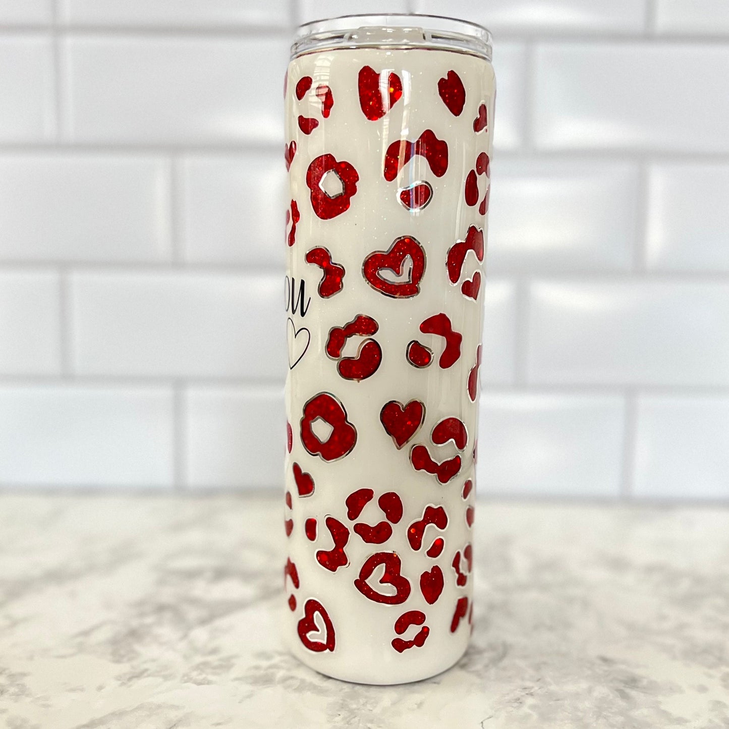 I Love You The Most Heart Leopard Print 30oz Epoxy Tumbler with straw