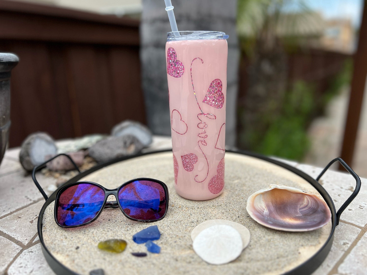 Glitter Heart 20oz Skinny Tumbler, Epoxy Valentines Tumbler With Straw, Love Tumbler Gift Idea