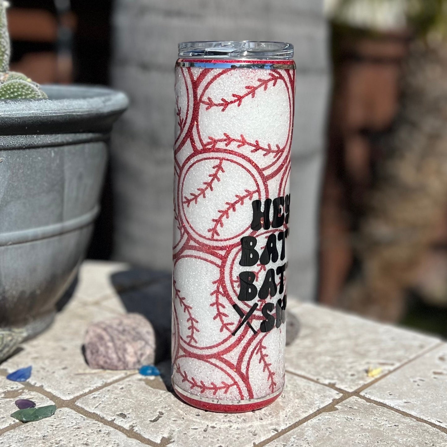 Hey Batter Batter Red Baseball 30oz Epoxy Tumbler With Straw