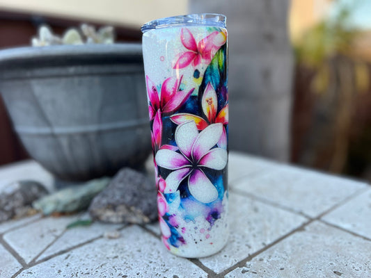 Hawaiian Flower Epoxy Resin Tumbler with Straw